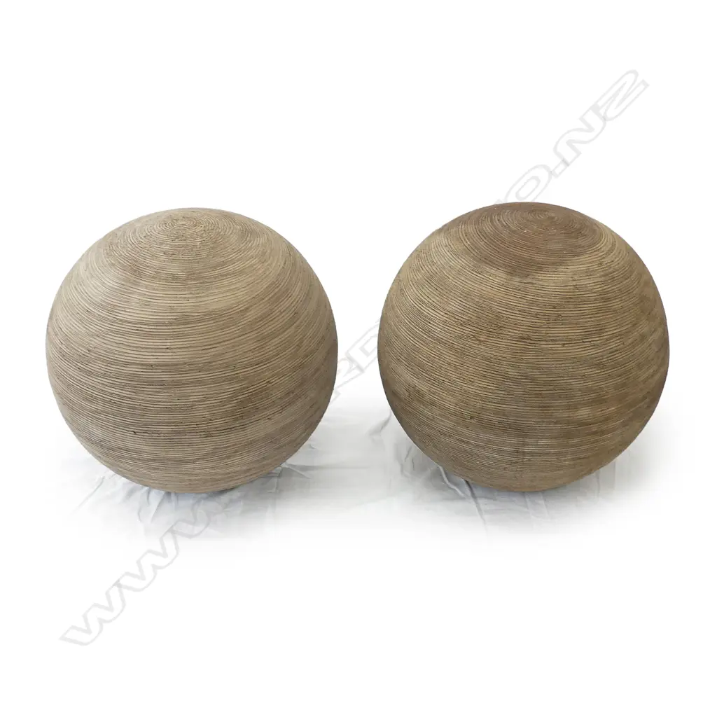 A pair of large terracotta 'Tiger Scratch' fine incised garden spheres Image 1++