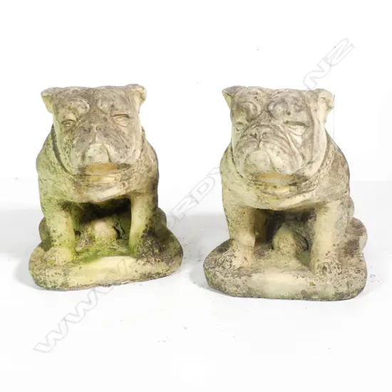A pair of Church Stone bulldog garden/house ornaments