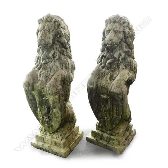 A pair of concrete lions