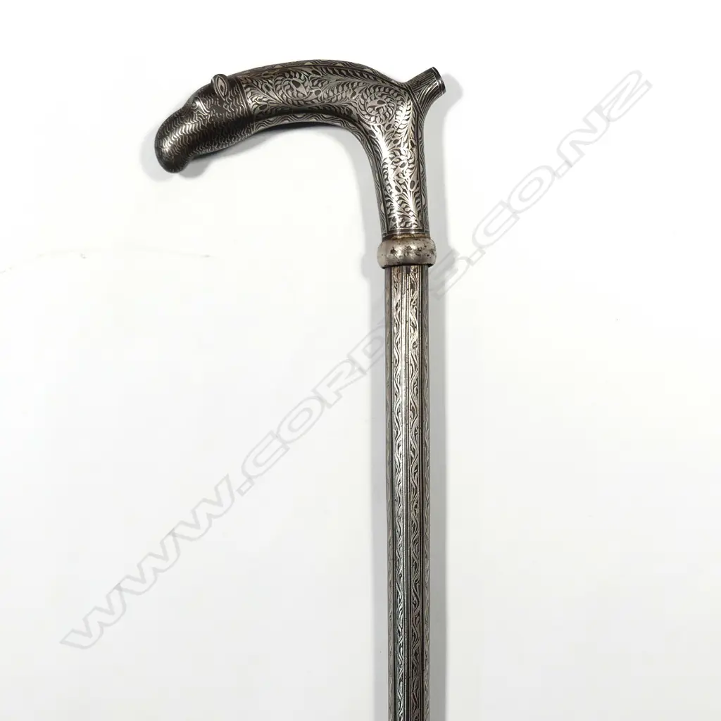 An Indo/Persian steel sword stick with niello decoration Image 1++