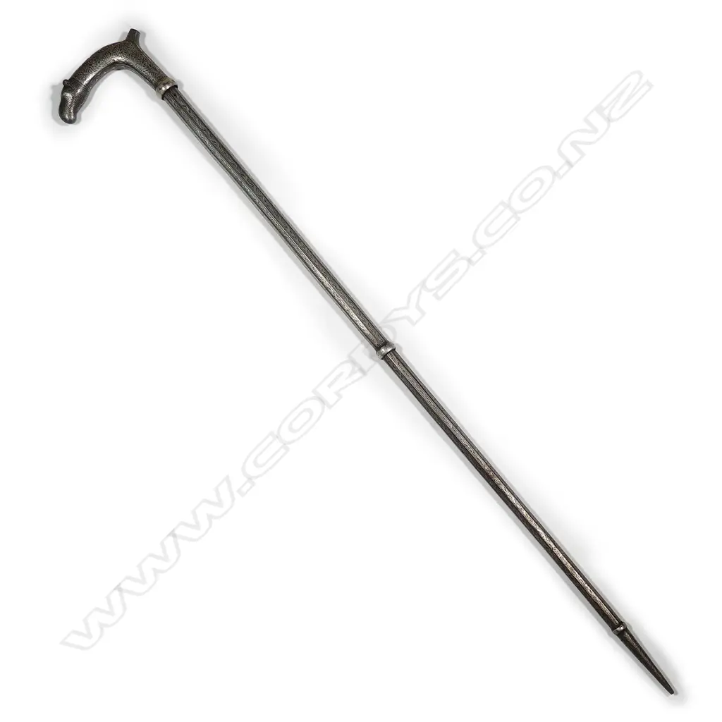 An Indo/Persian steel sword stick with niello decoration Image 1++