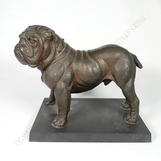 A bronze FINISHED RESIN statuette of a bulldog