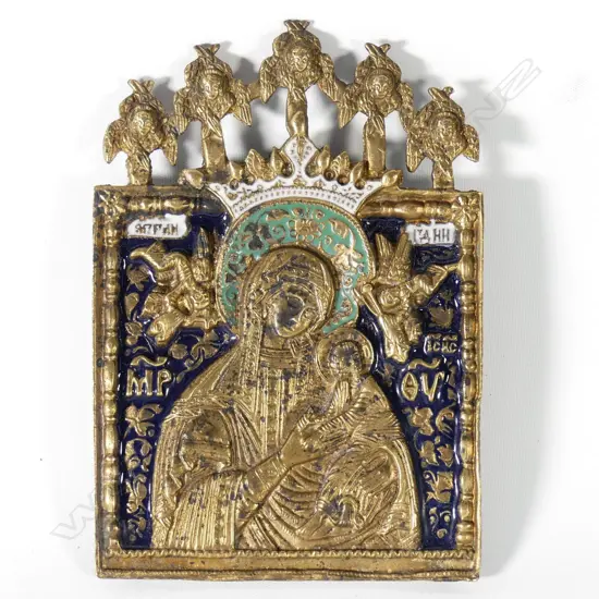 A Russian brass Hodegetria icon panel