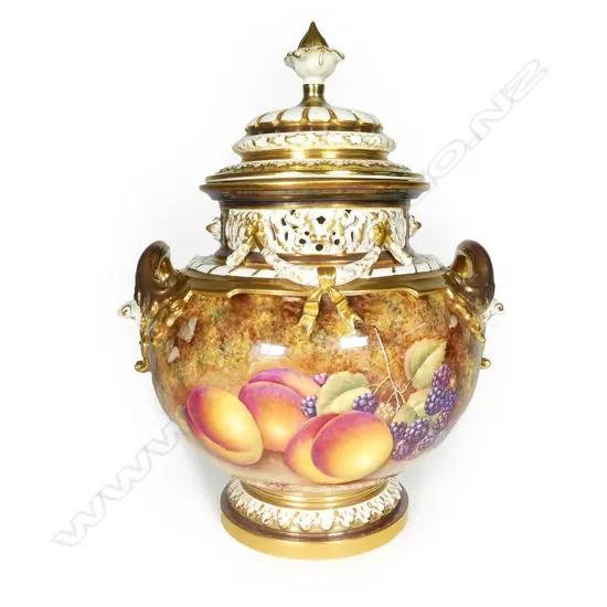 An impressive large Royal Worcester fruit painted 'Bow' vase and cover by D. Shinnie
