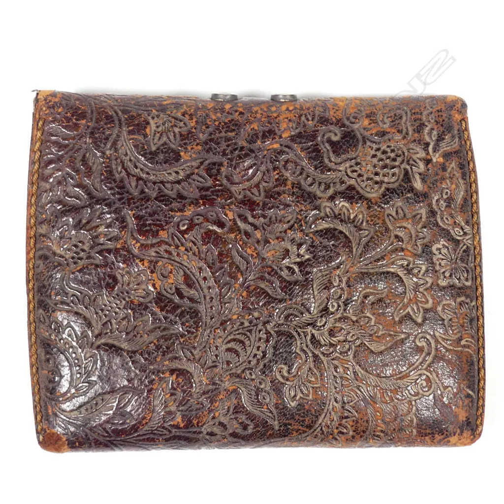A Japanese embossed leather tobacco pouch (tabako-ire) Image 1++