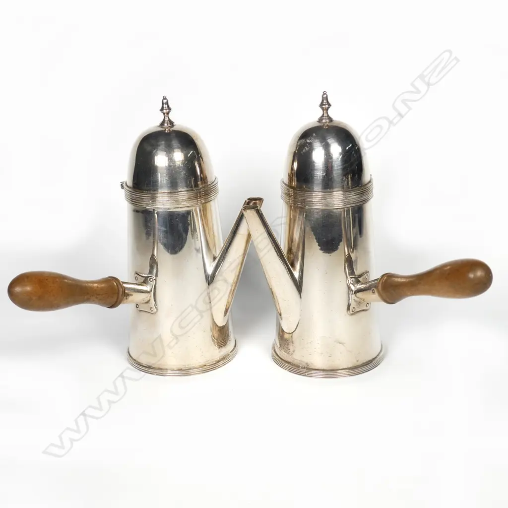 A pair of Georgian style silver plate chocolate pots Image 1++