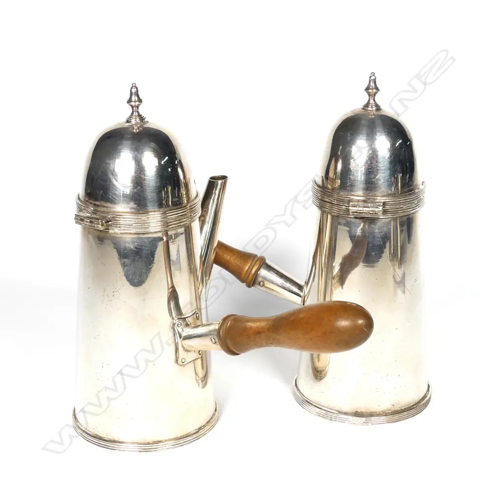 A pair of Georgian style silver plate chocolate pots Image 1++