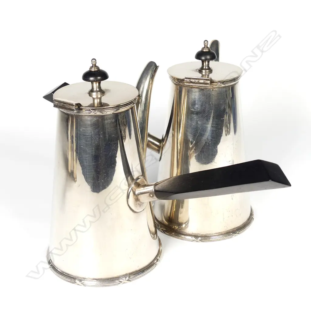 A pair of Edwardian silver plate chocolate pots Image 1++