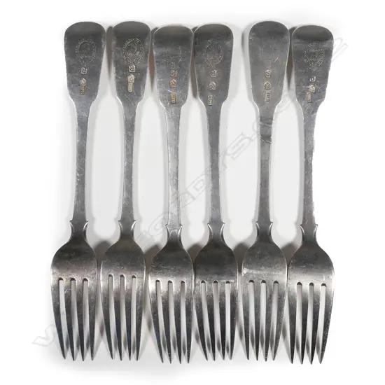 Six Continental silver dinner forks