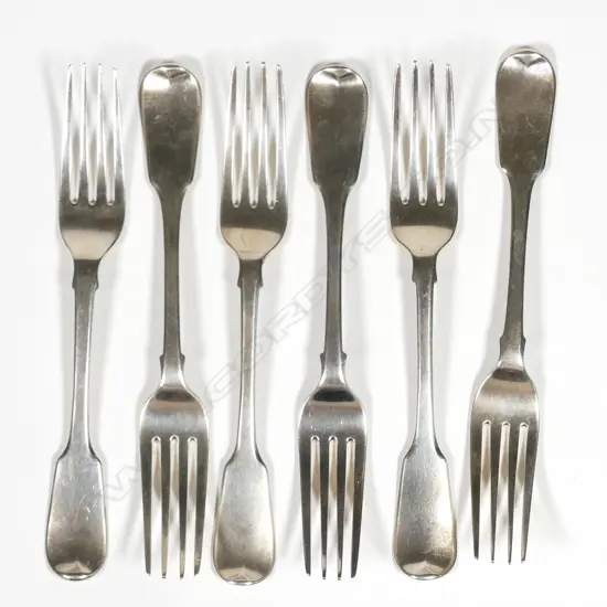 Six Georgian silver dessert forks