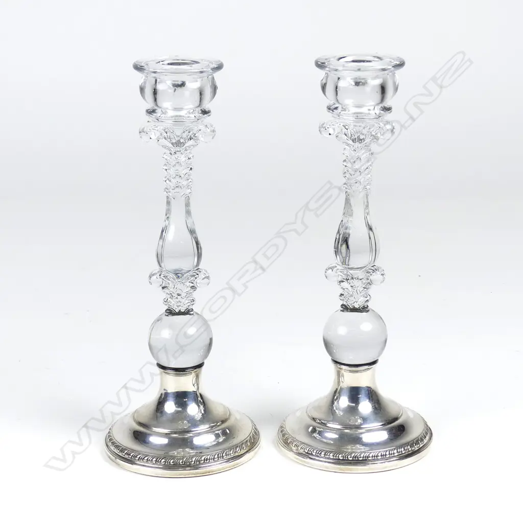 A pair of American silver based glass candlesticks Image 1++
