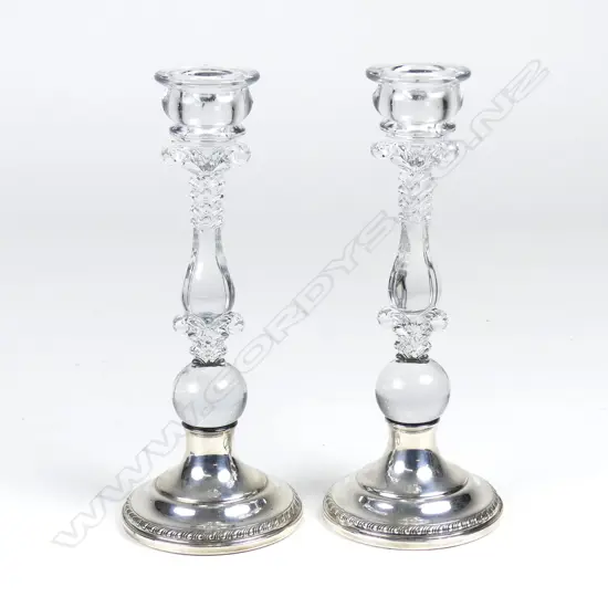 A pair of American silver based glass candlesticks