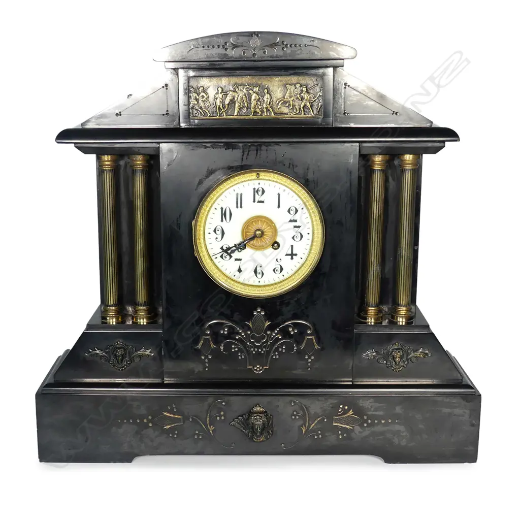 A Victorian large black marble architectural mantel clock Image 1++