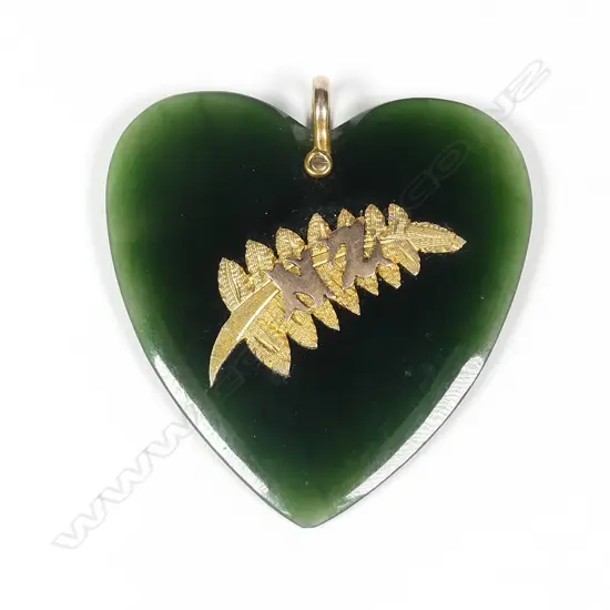 A c.1900 greenstone and gold NZ heart pendant