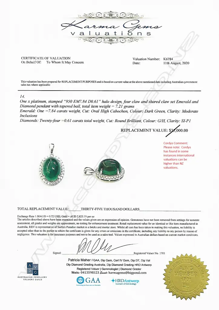 A platinum emerald and diamond pendant Image 1++