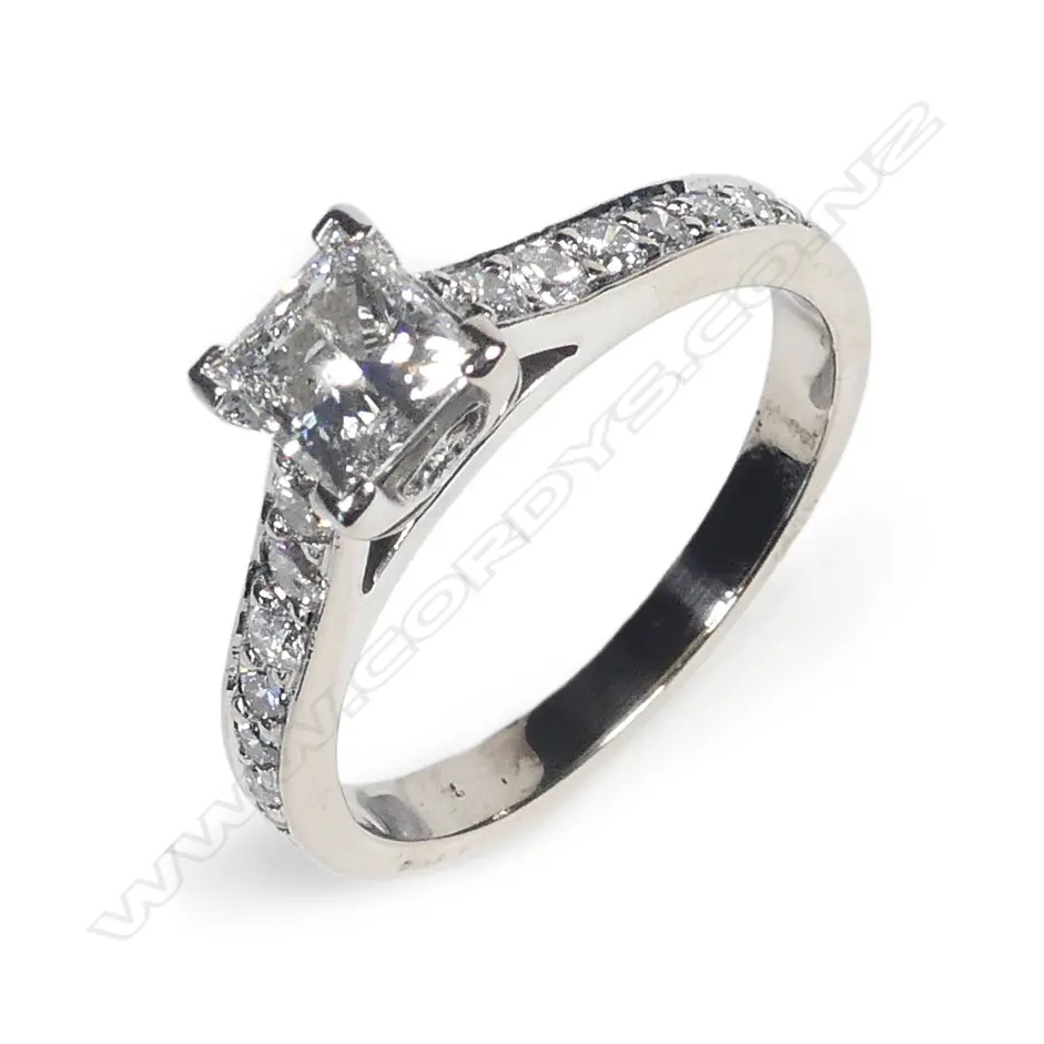 An 18ct. white gold solitaire diamond ring Image 1++
