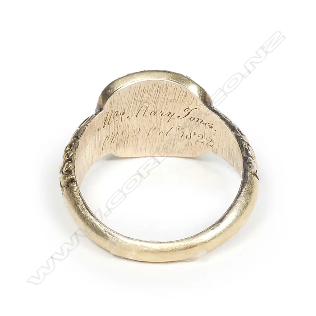 A George III gold enamel and seed pearl mourning ring Image 1++