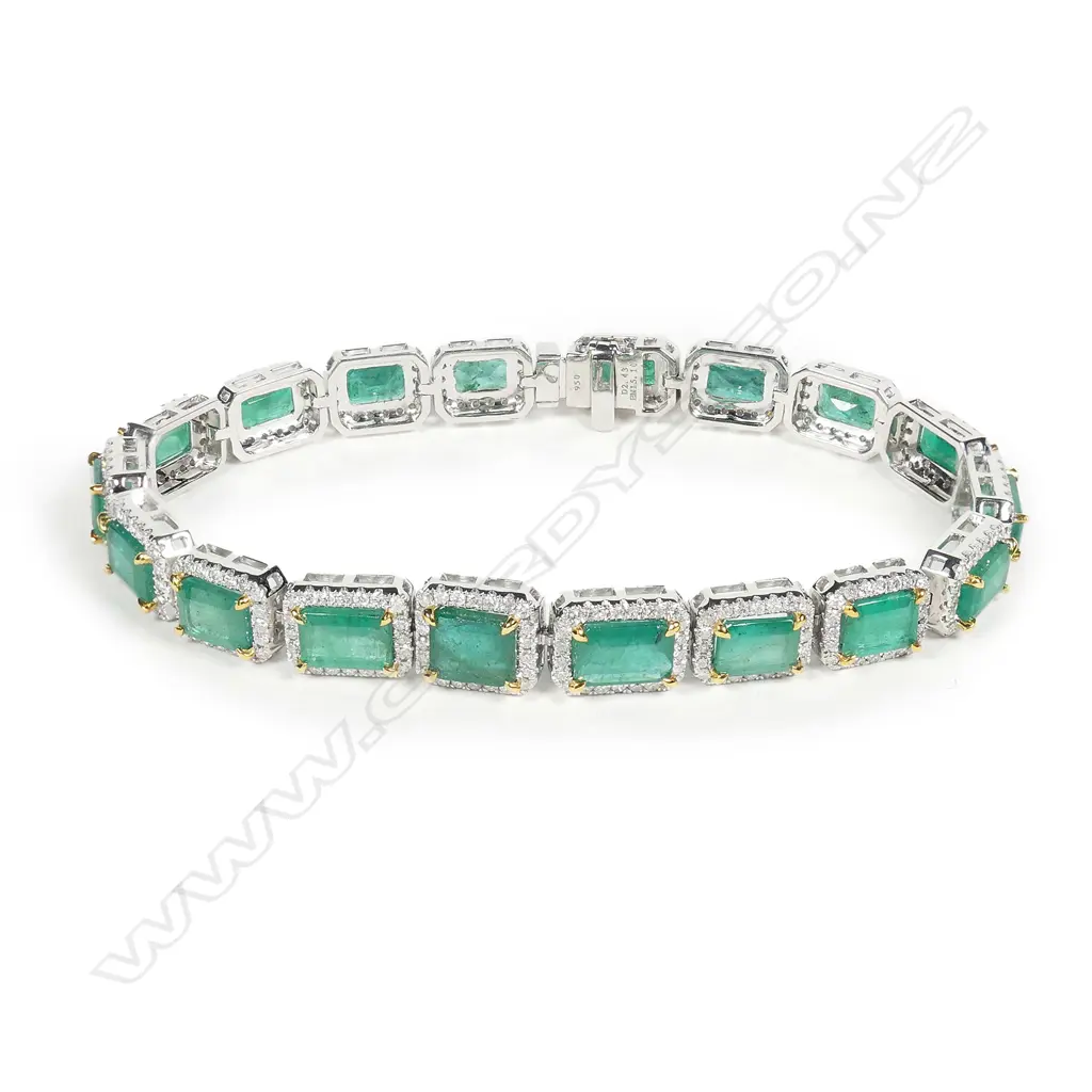 A platinum emerald and diamond bracelet Image 1++