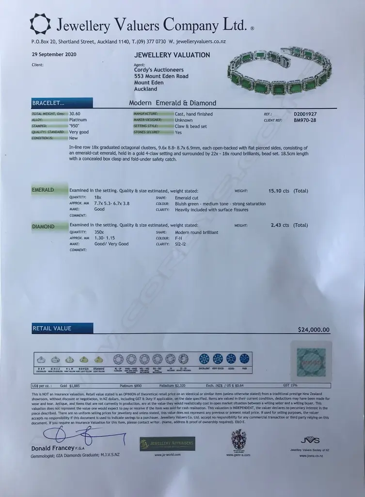 A platinum emerald and diamond bracelet Image 1++
