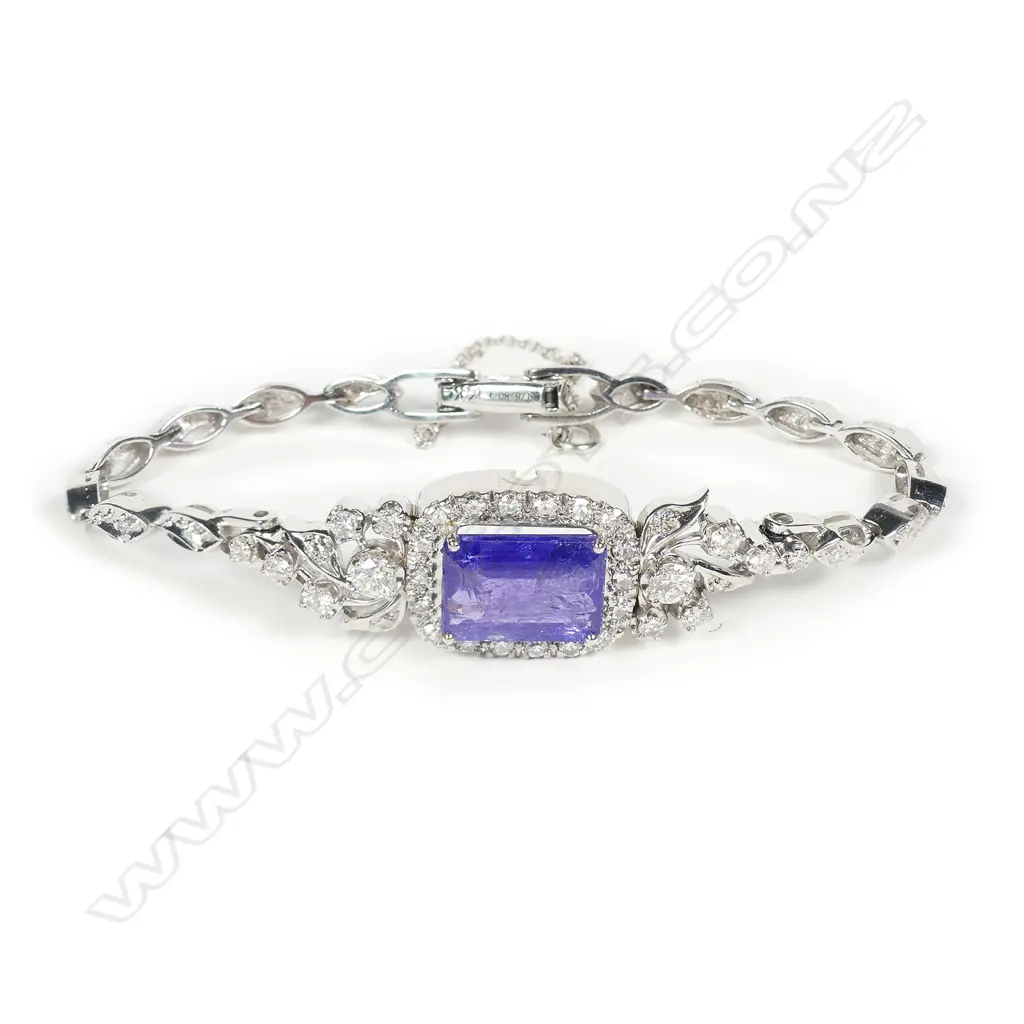 A 14ct white gold tanzanite and diamond bracelet Image 1++