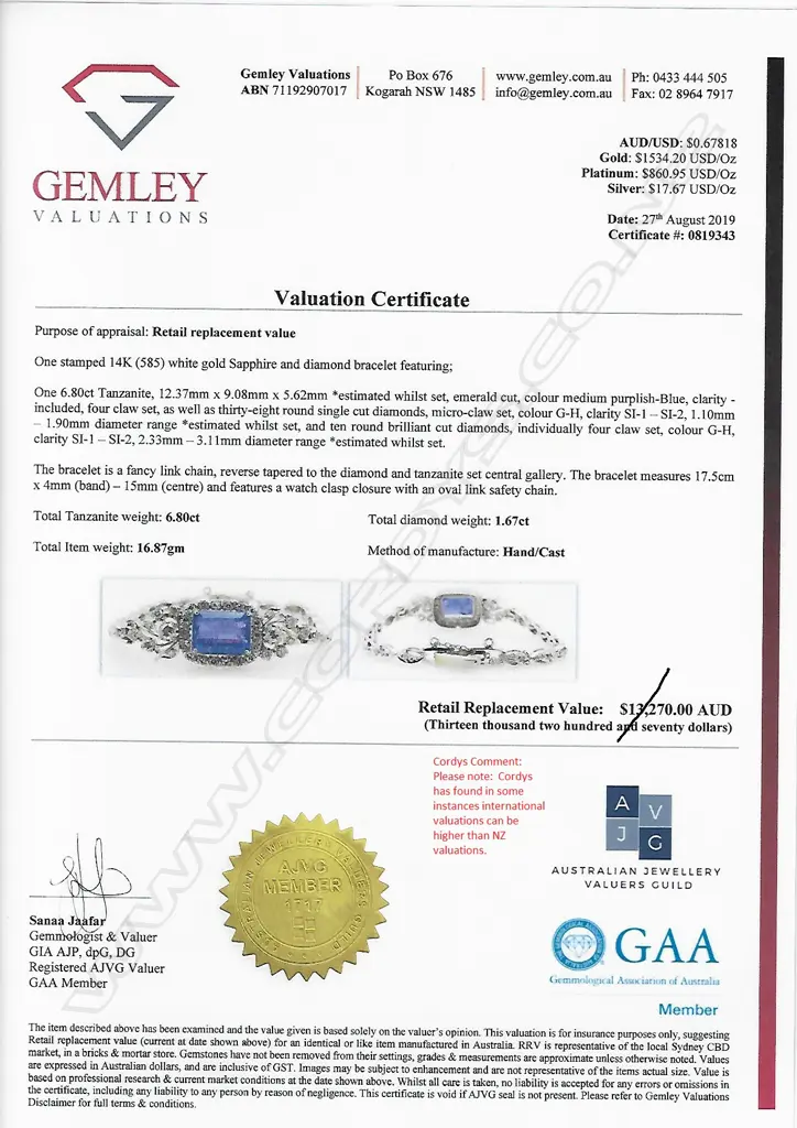 A 14ct white gold tanzanite and diamond bracelet Image 1++