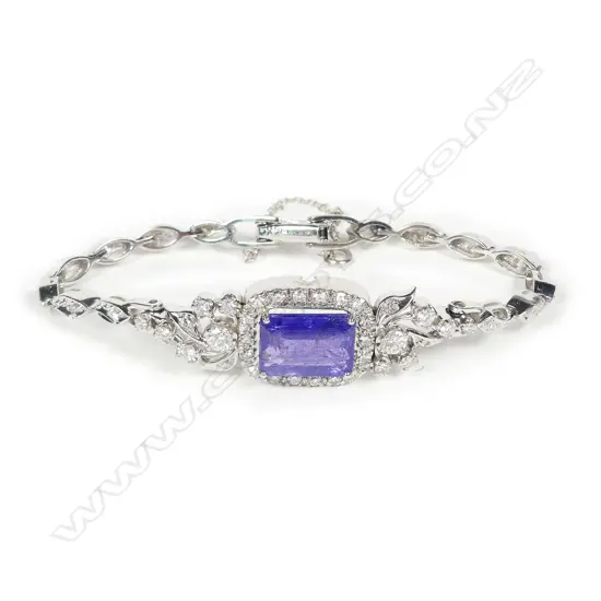 A 14ct white gold tanzanite and diamond bracelet