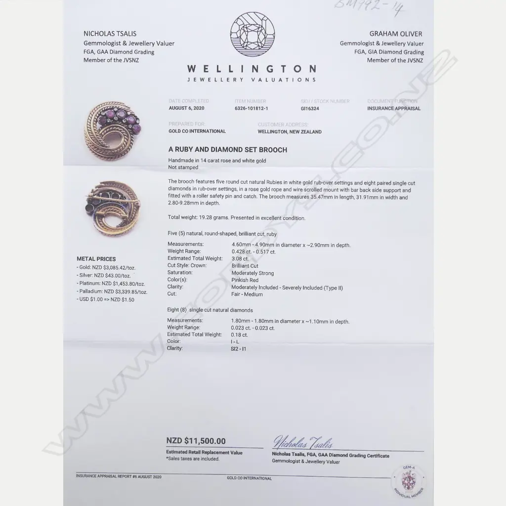 A c.1960 14ct rose gold ruby and diamond set brooch Image 1++