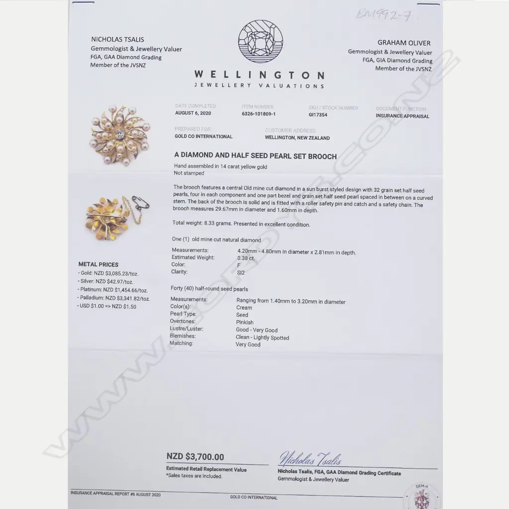 A vintage 14ct yellow gold diamond and half seed pearl pendant / brooch, Image 1++