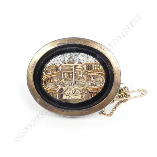 A 19thC micro-mosaic and rolled gold brooch