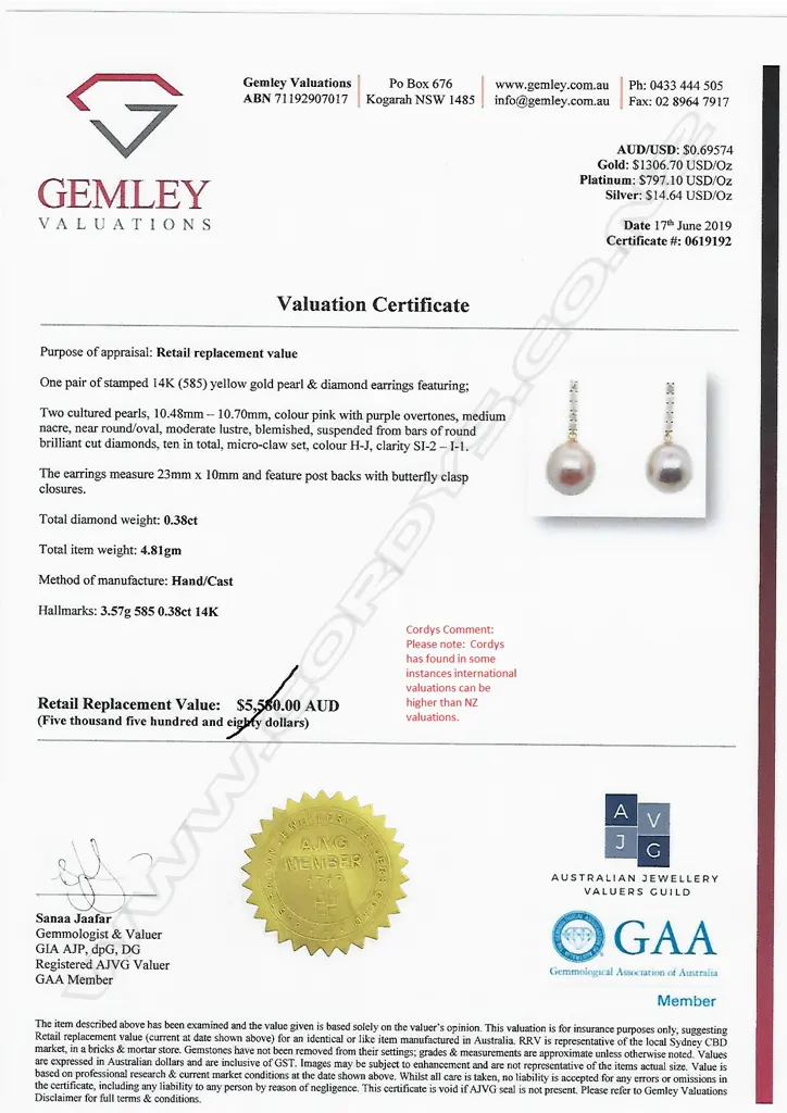 A pair of 14ct gold pearl and diamond drop earrings Image 1++