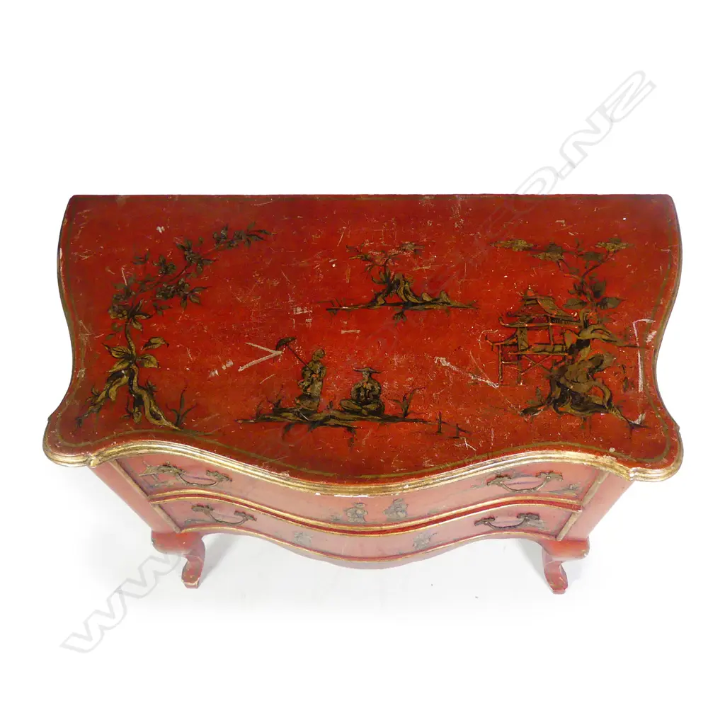 A vintage two drawer bombe commode style chest Image 1++