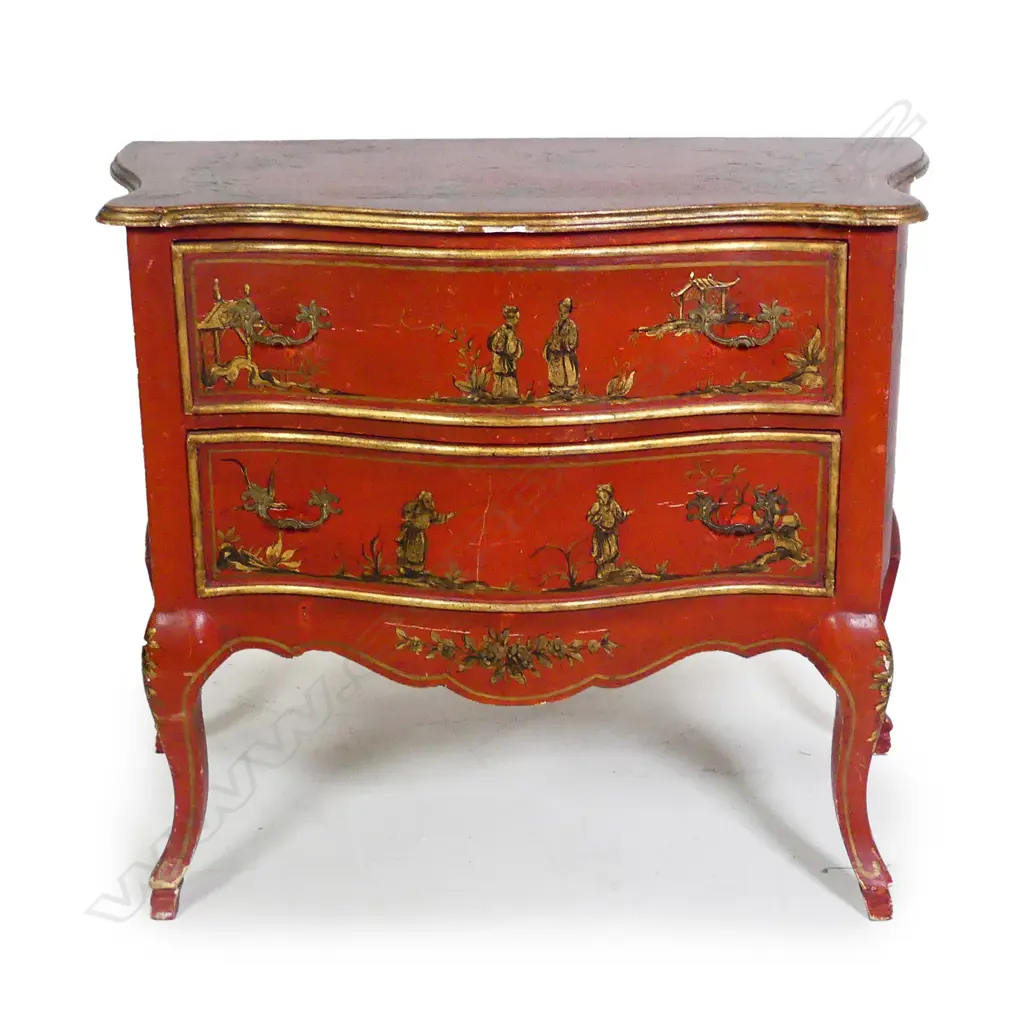 A vintage two drawer bombe commode style chest Image 1++