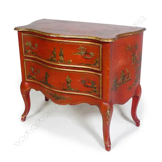 A vintage two drawer bombe commode style chest