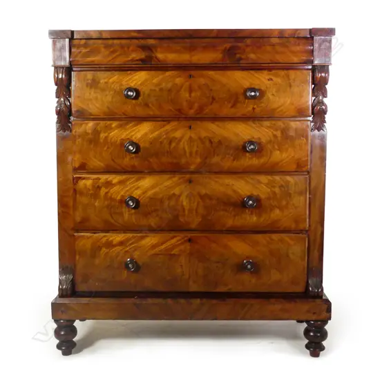 An impressive Victorian flame mahogany scotch chest