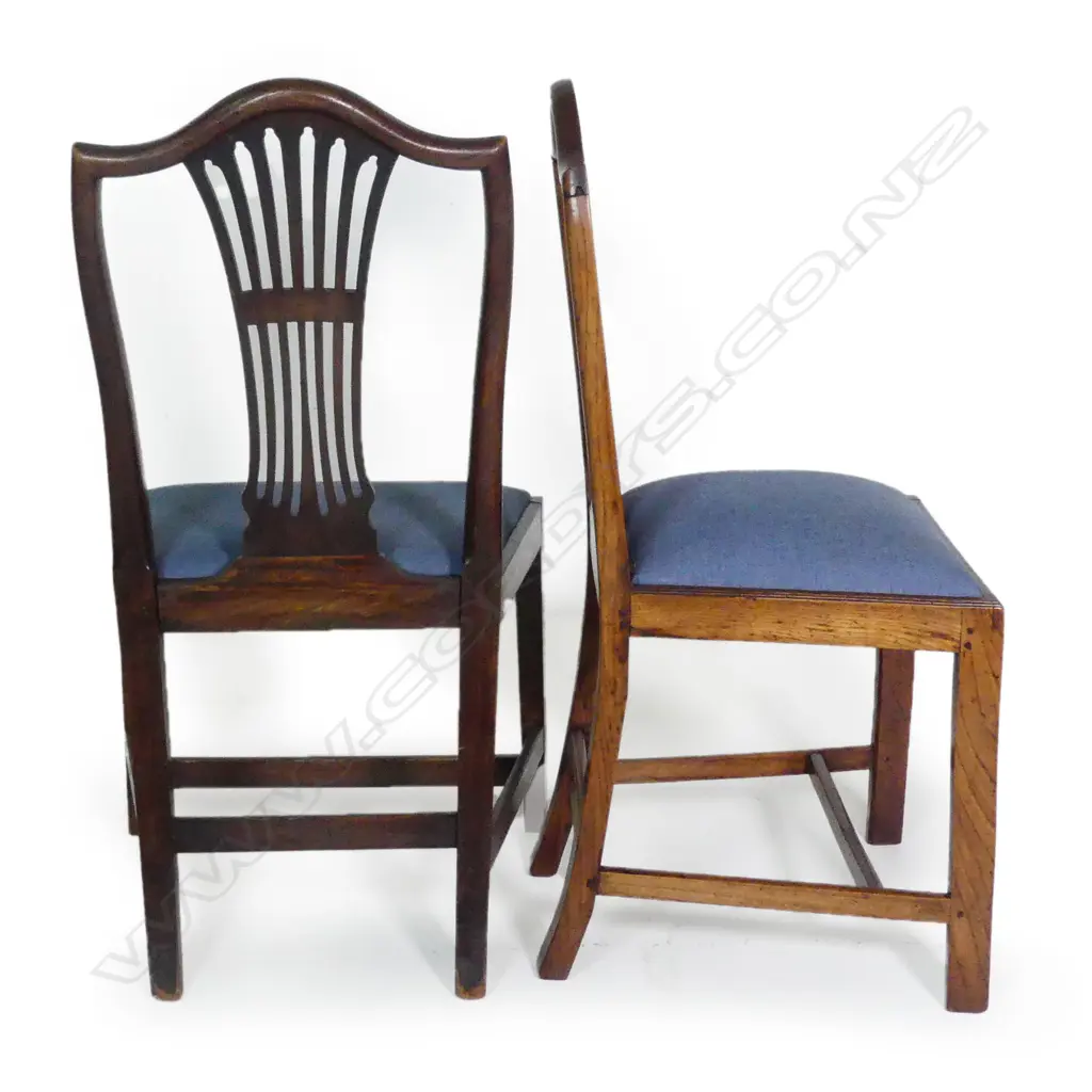 A harlequin set of eight Georgian oak and mahogany country Hepplewhite chairs Image 1++