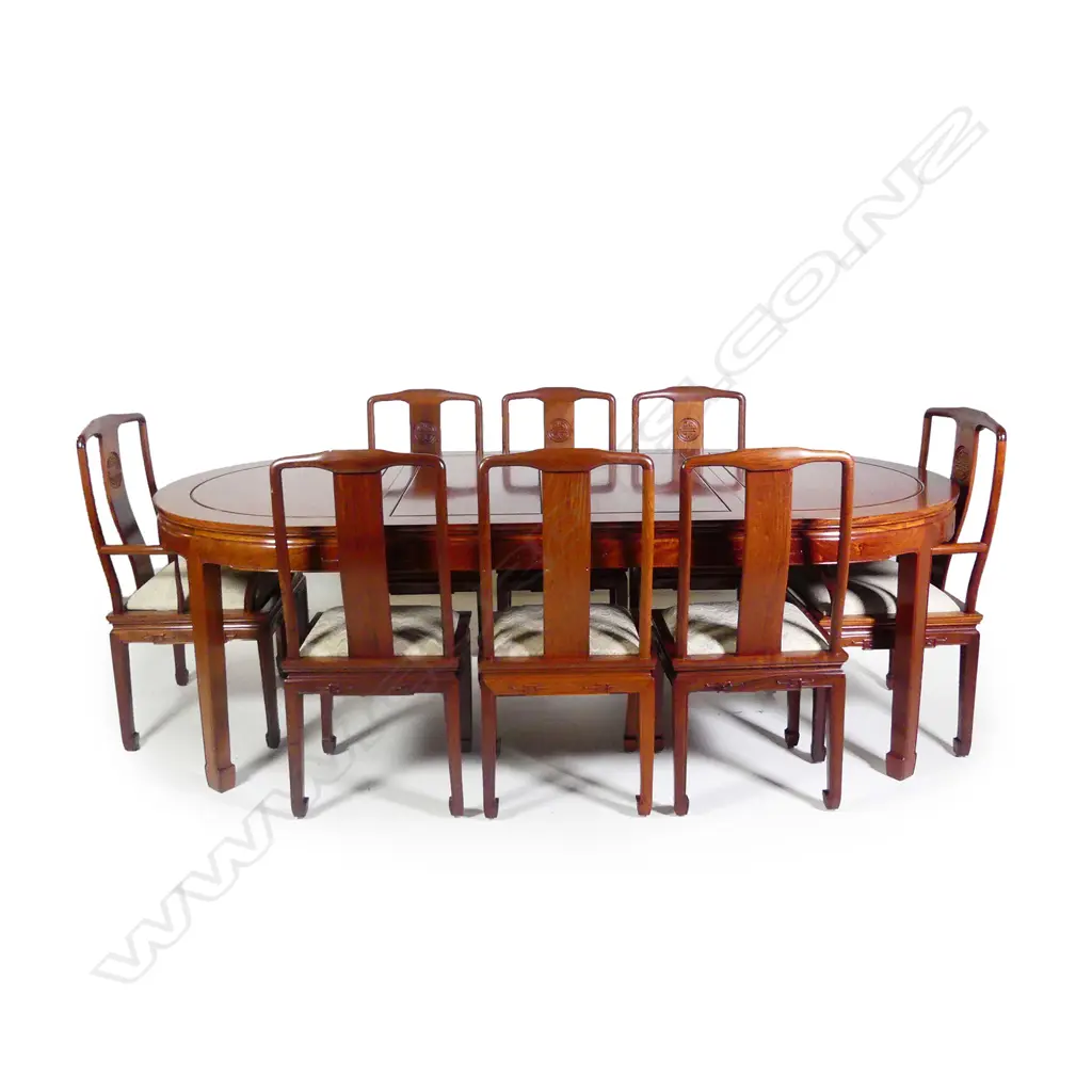 A Chinese rosewood extension dining table and chairs Image 1++