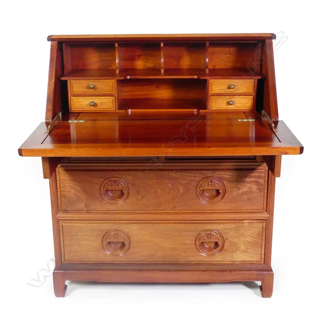 A Chinese rosewood drop front bureau Image 1++