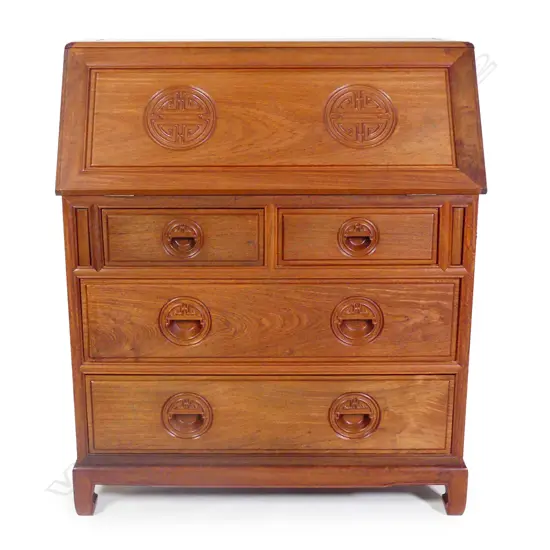 A Chinese rosewood drop front bureau