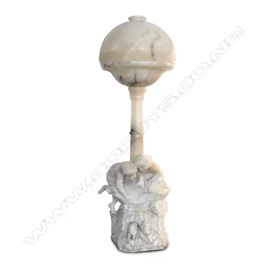 An Art Deco marble and alabaster table lamp