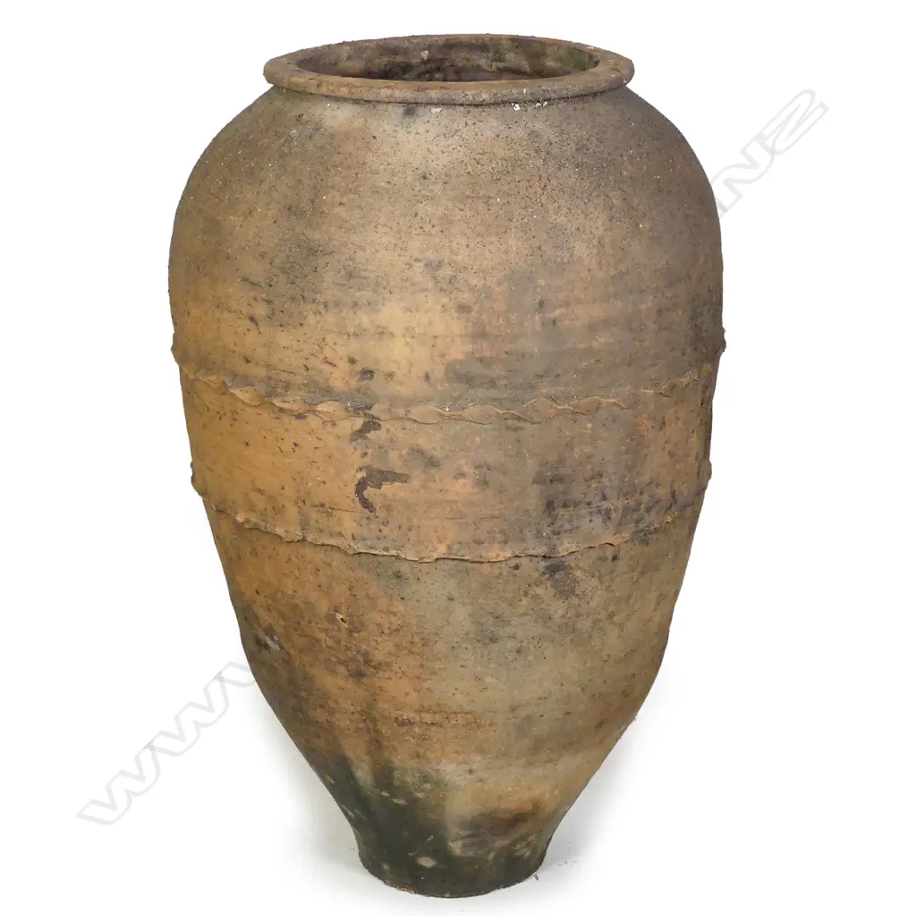 An old European terracotta tall olive oil storage jar Image 1++