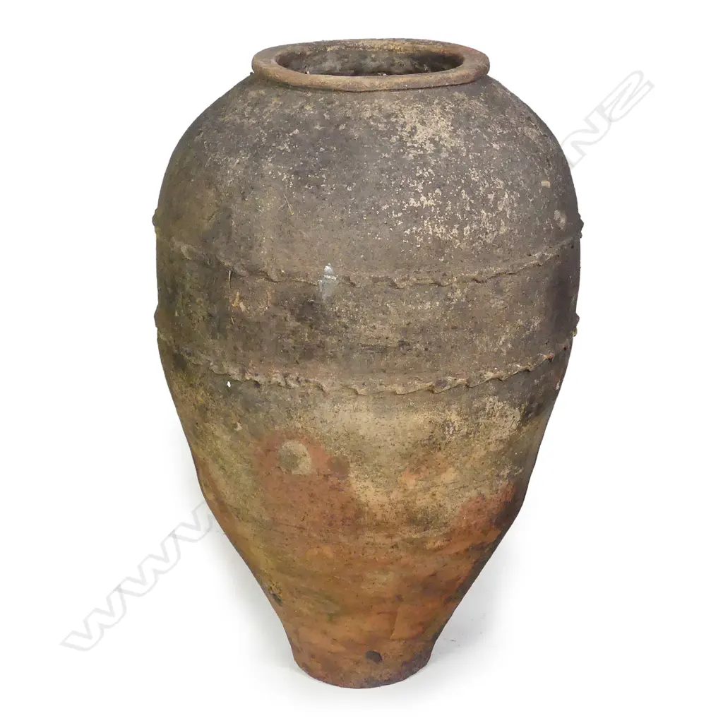 An old European terracotta tall olive oil storage jar Image 1++