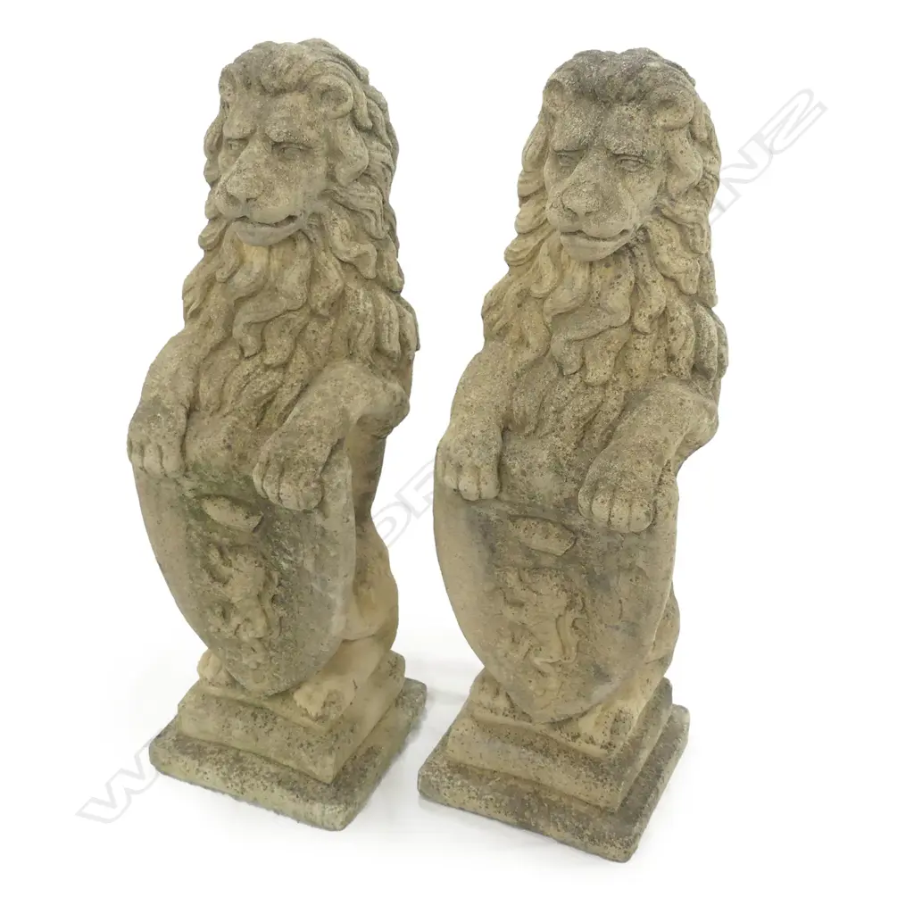 A pair of classical Church Stone heraldic standing lions Image 1++