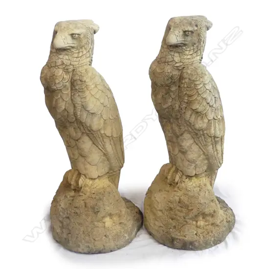 A pair of Church Stone Highland eagles garden statues