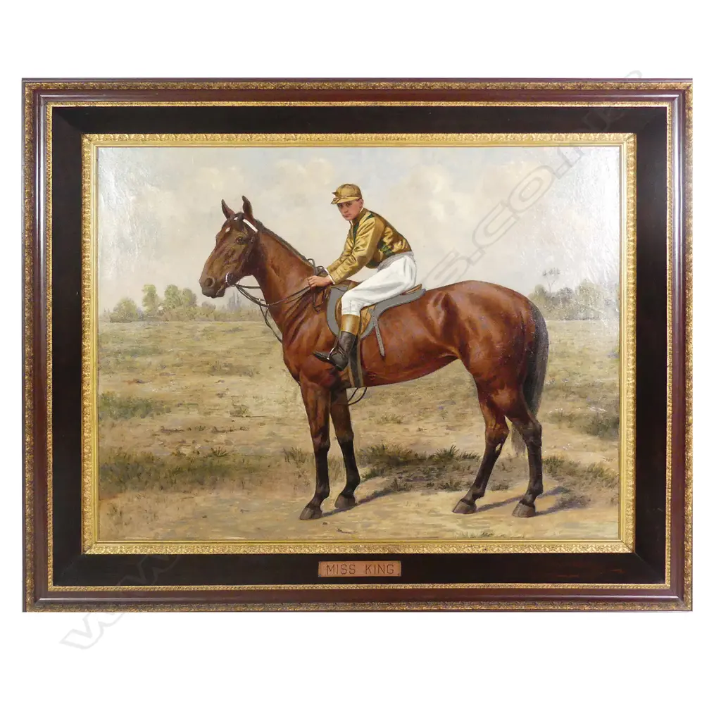 A large colonial oil painting of a New Zealand thoroughbred mare and jockey Image 1++