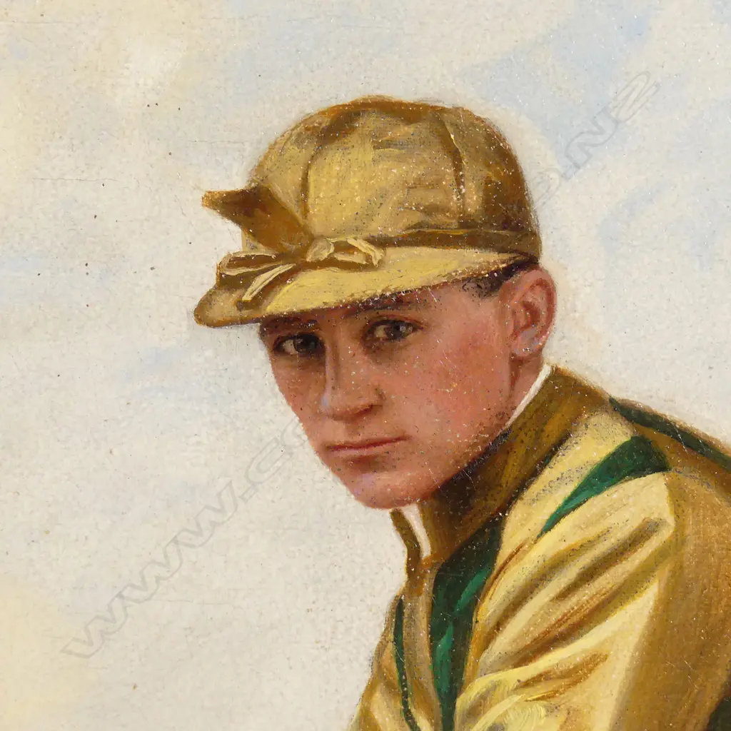 A large colonial oil painting of a New Zealand thoroughbred mare and jockey Image 1++