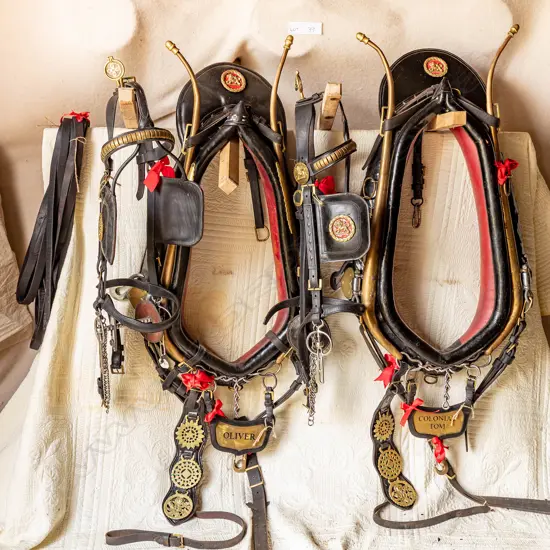 Two full pair sets of original Lion Brewery harness for two horses,