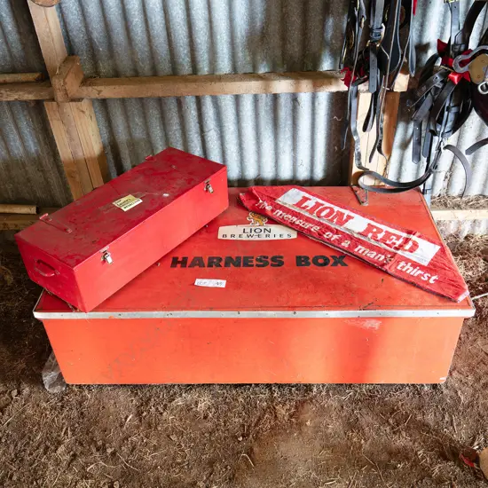 Large and small Lion Brewery harness boxes,