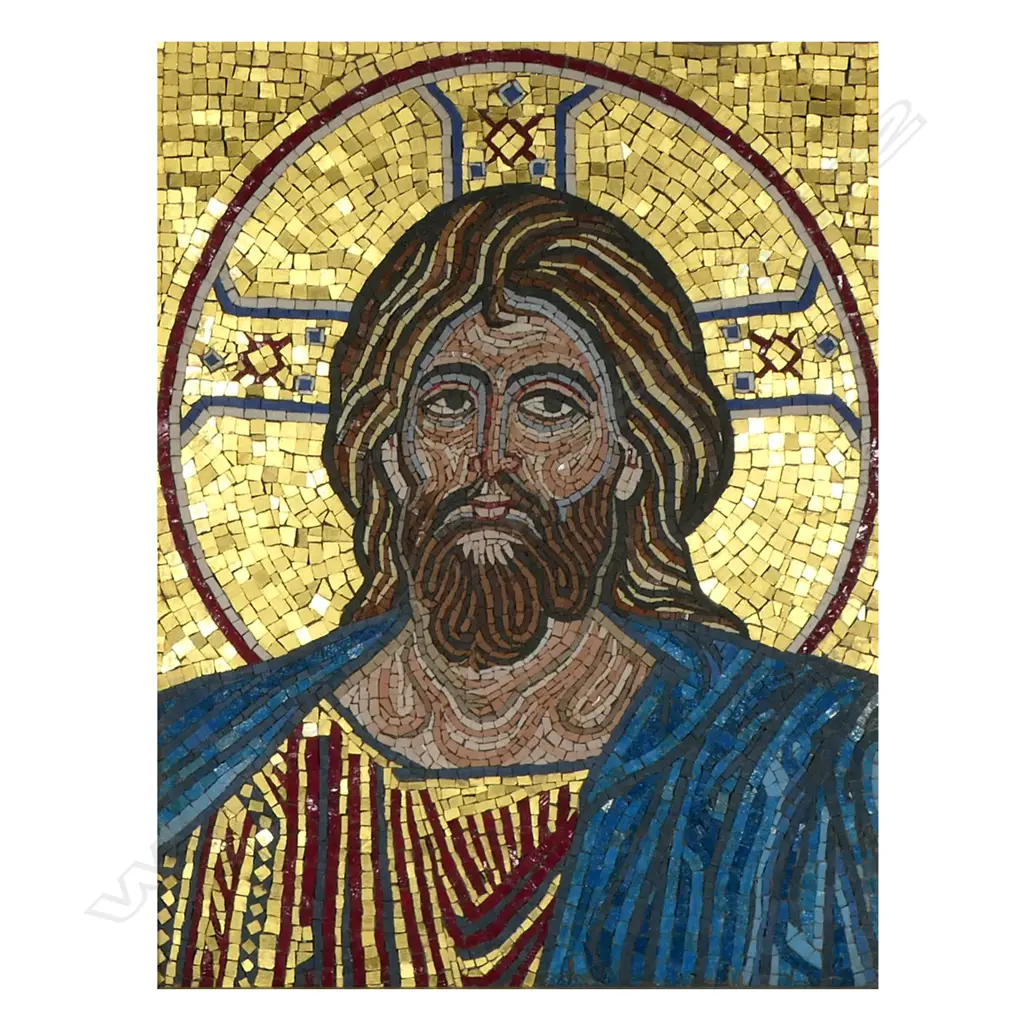 A mid 20thC mosaic iconic depiction of Christ Pantocrator artwork, Image 1++