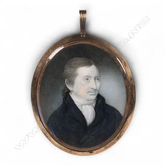 An early 19thC hand painted portrait miniature,