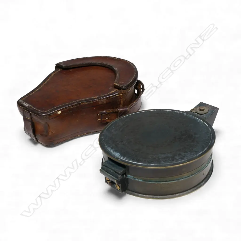 A Victorian leather cased green card prismatic compass, Image 1++